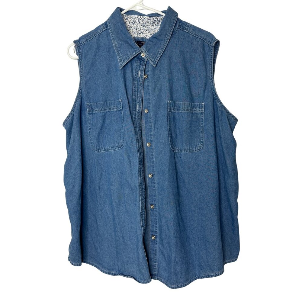 Route 66 Blue Denim Sleeveless Top | 90s Butter Mom Jean Blouse